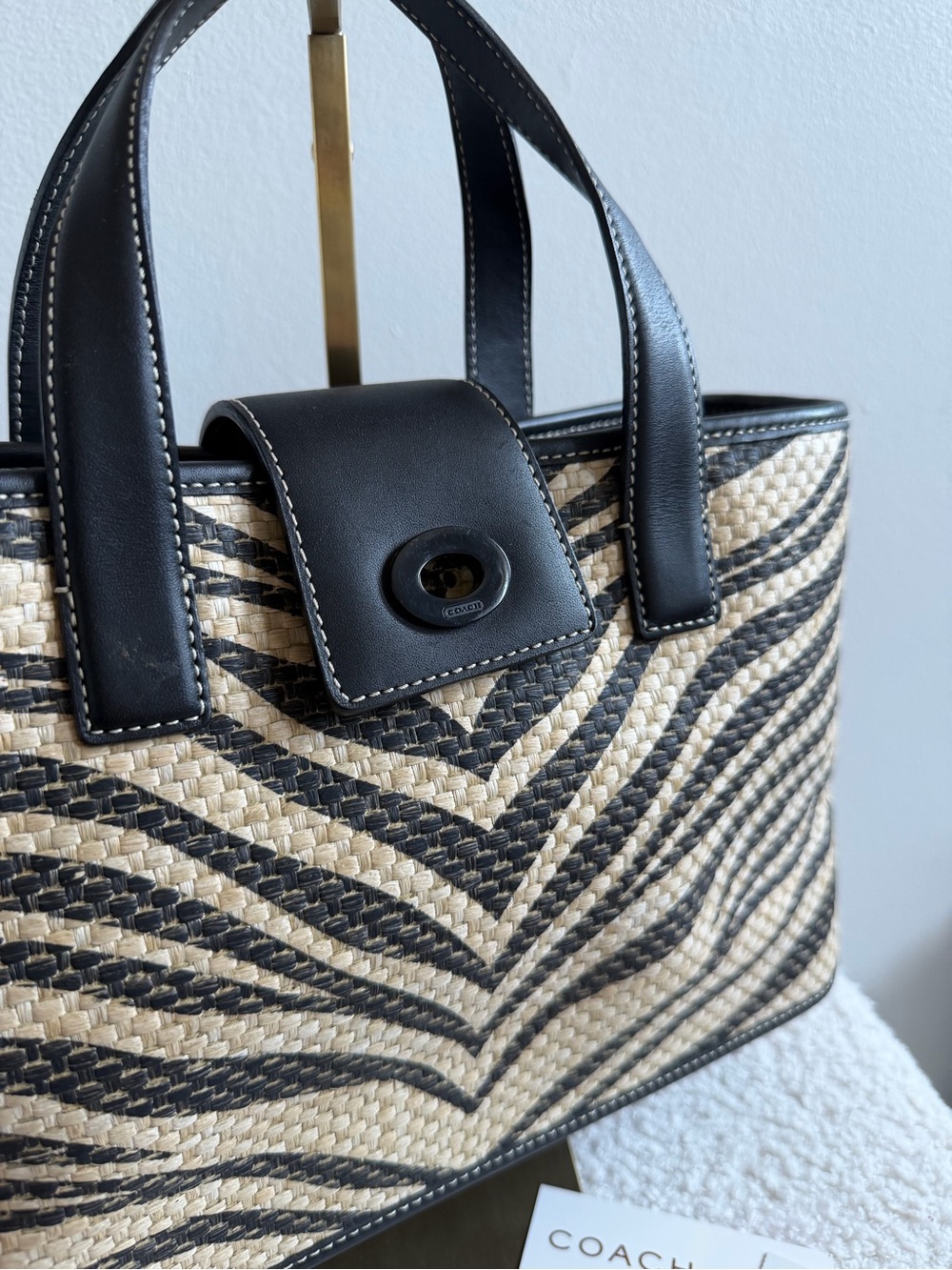 Vintage Coach Zebra Print Straw Tote - Picture 4 of 7